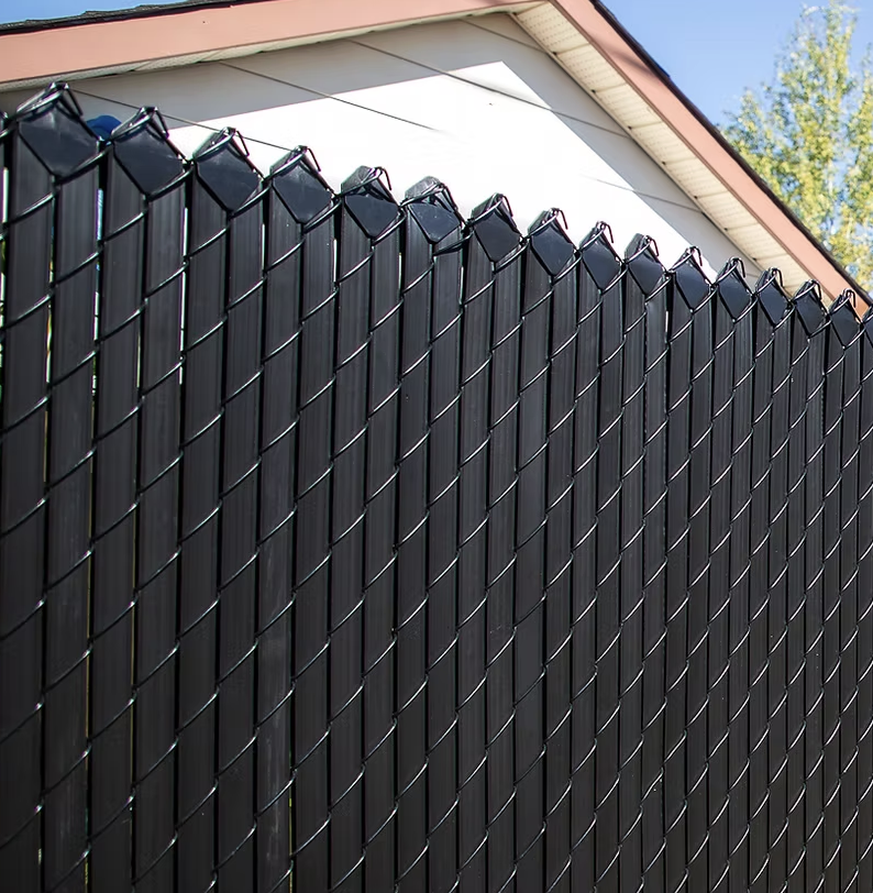 Black chainlink fence with privacy slats
