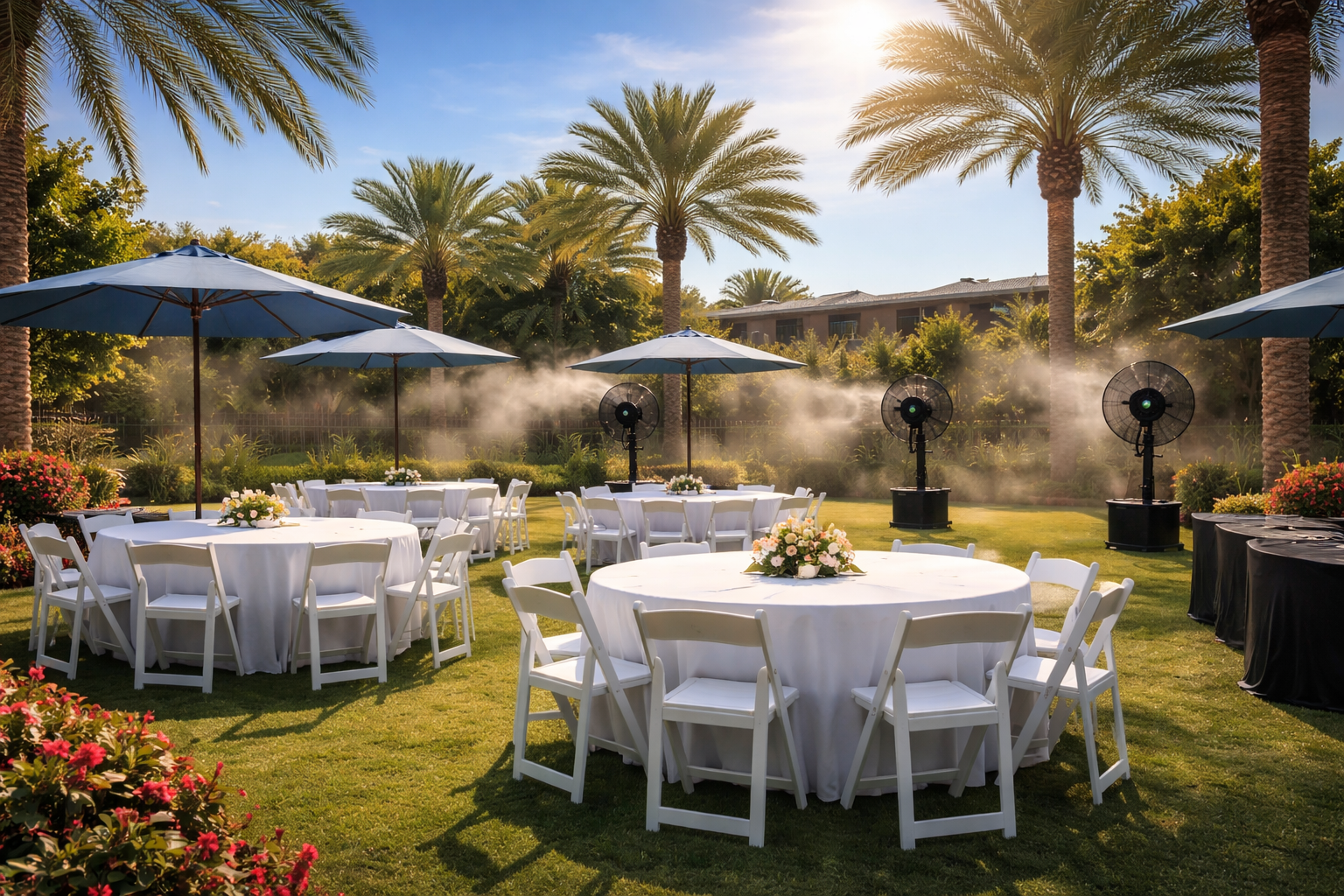 Outdoor event with misting fans in Arizona