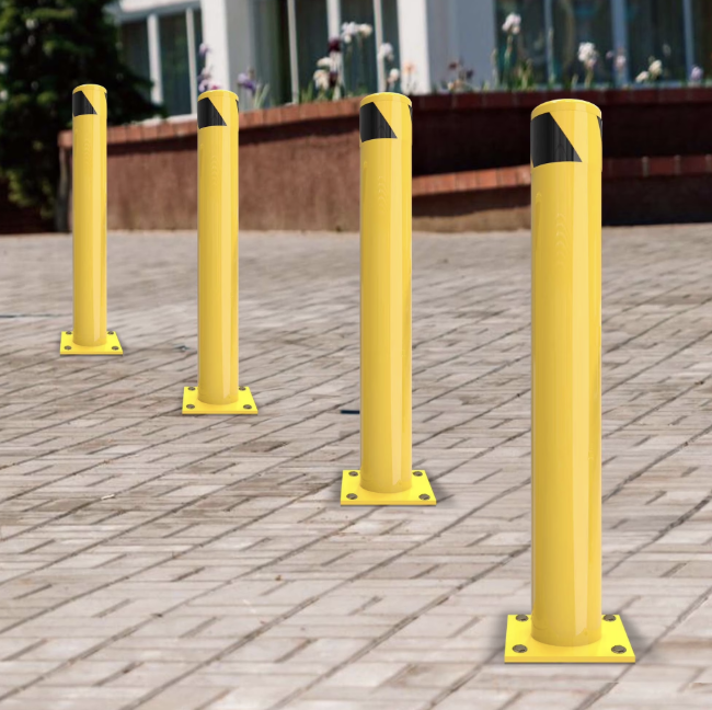Yellow safety bollards