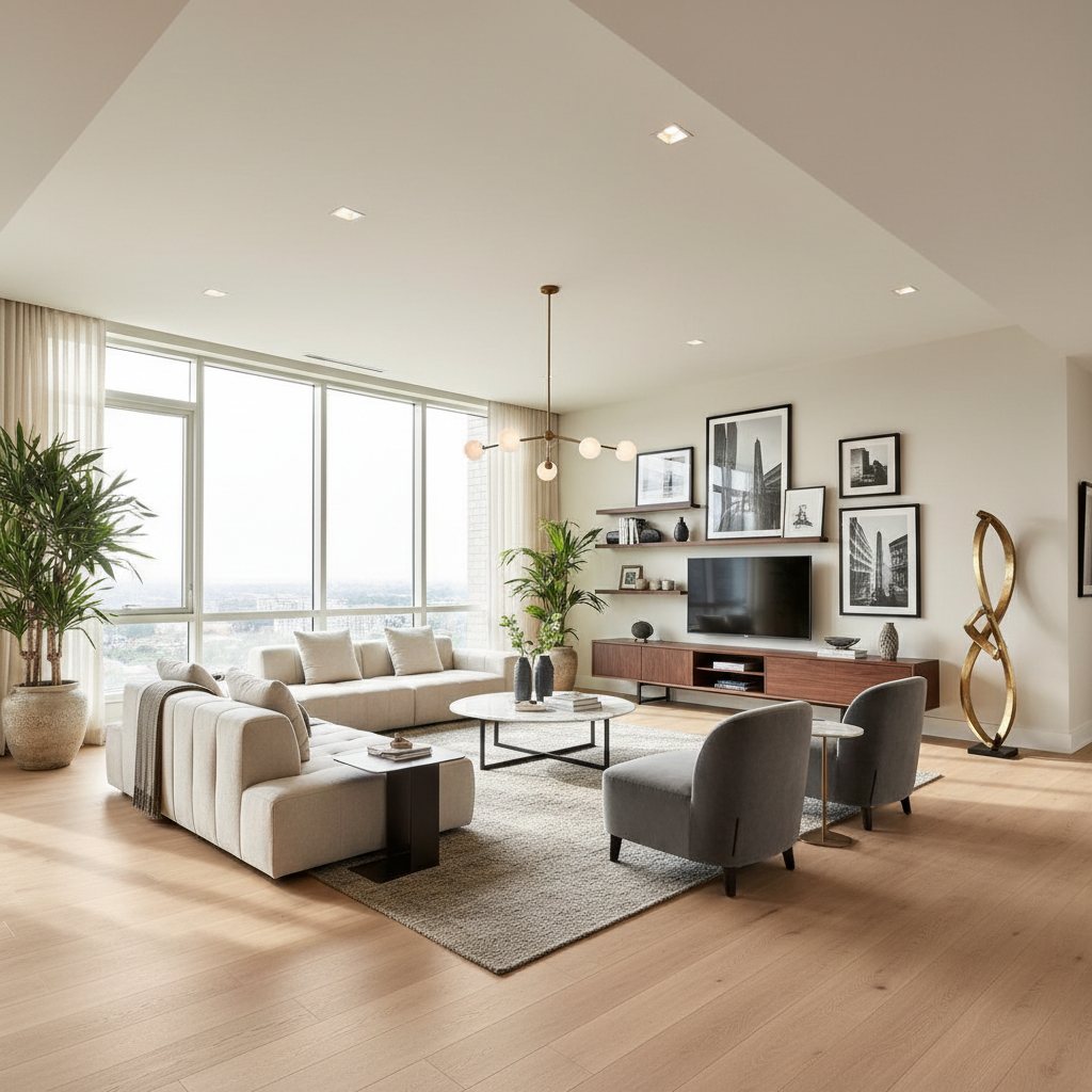 Modern living room with LVP flooring
