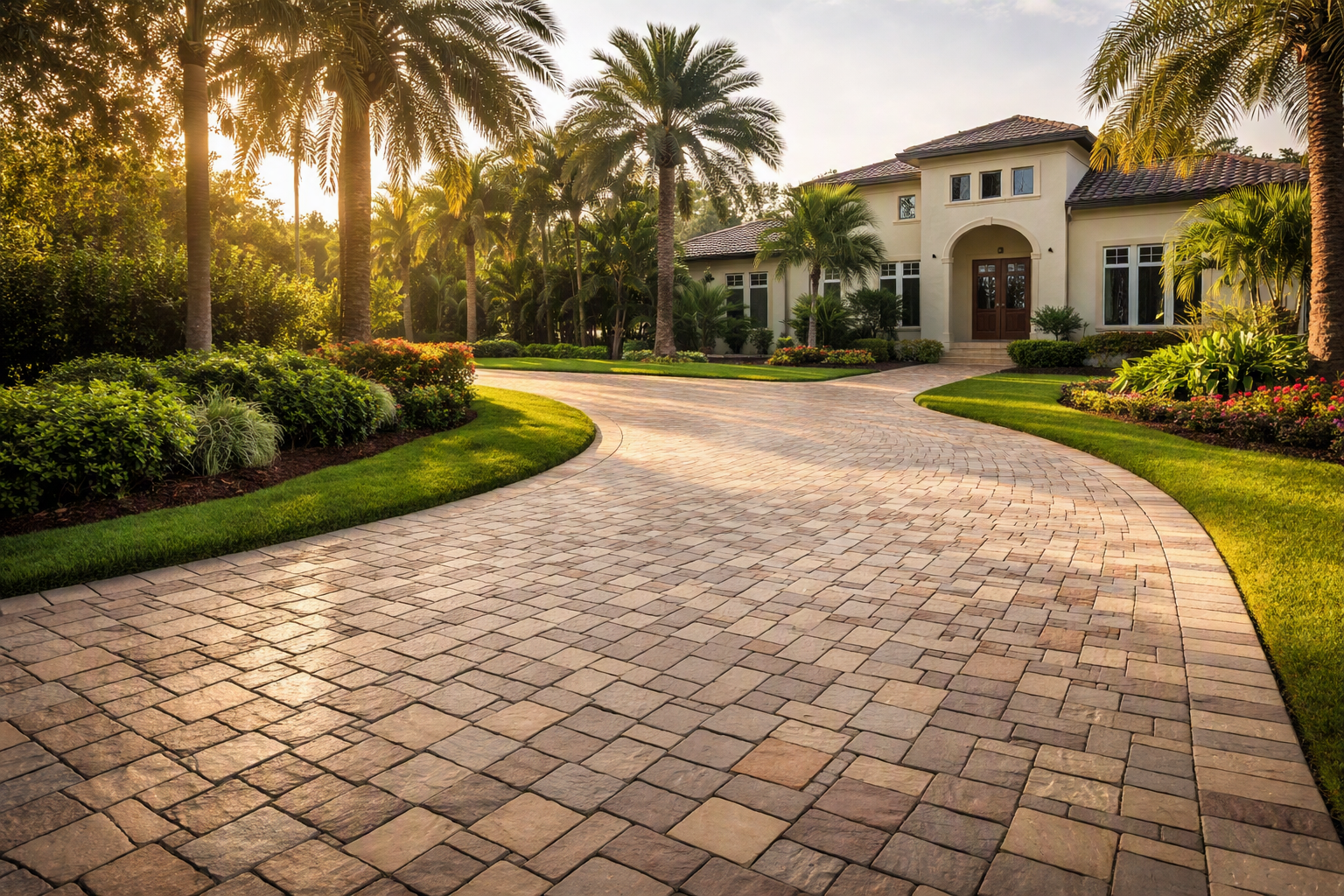 Freshly restored paver driveway at a home in Brevard County, Florida