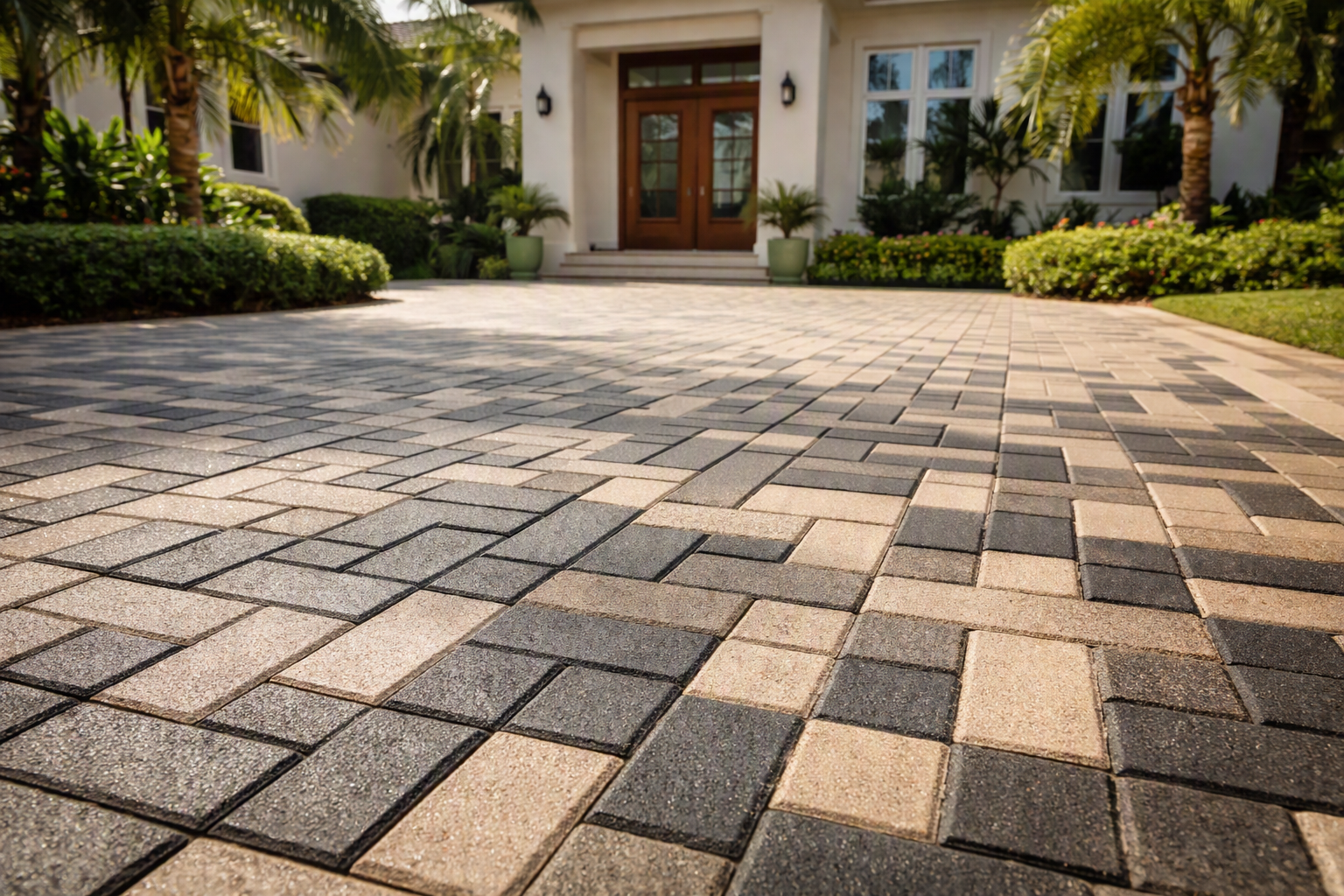 Clean paver driveway in front of a North Brevard home